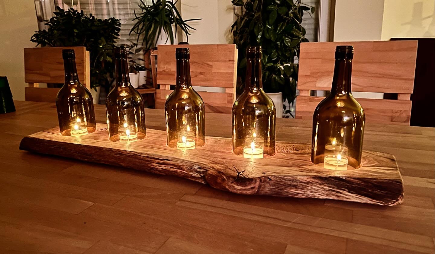 Tischleuchter - Altglas trifft Holz - für den Tisch