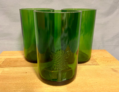 3er Set Gläser aus Tanqueray Gin Flaschen - kräftiges Grün mit Glasrelief - Unikate aus Flaschenunterteilen