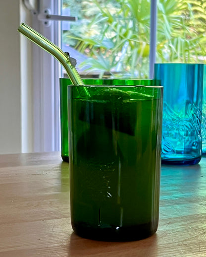 3er Set Gläser aus Tanqueray Gin Flaschen - kräftiges Grün mit Glasrelief - Unikate aus Flaschenunterteilen