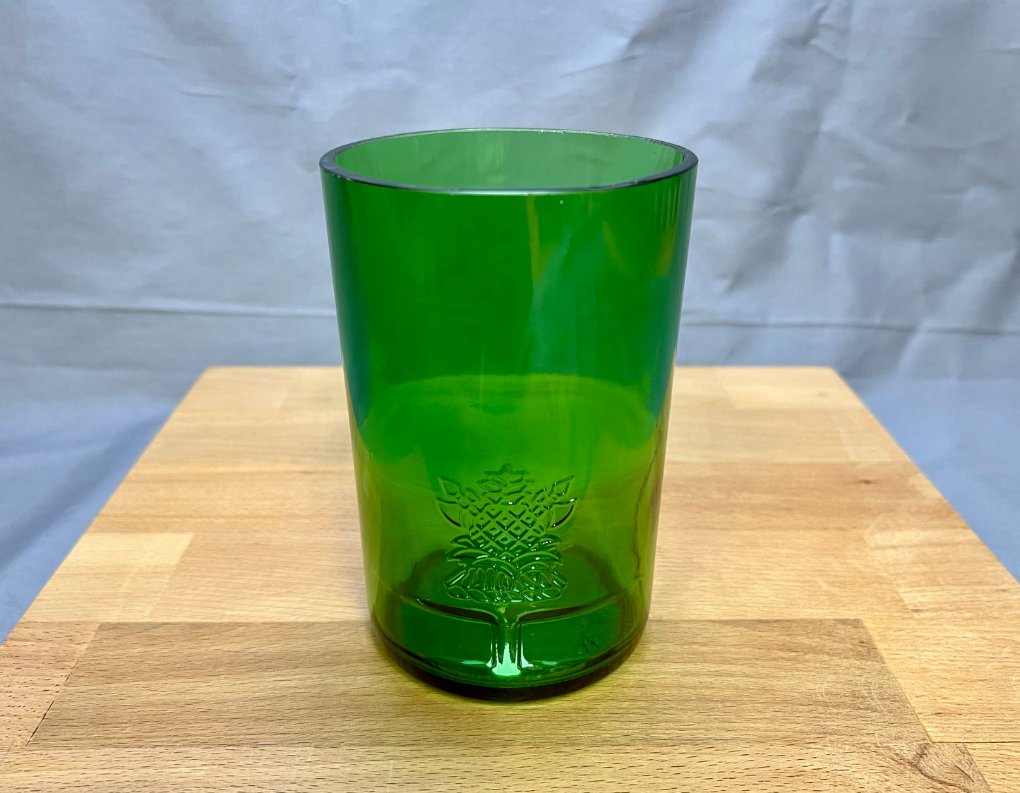 3er Set Gläser aus Tanqueray Gin Flaschen - kräftiges Grün mit Glasrelief - Unikate aus Flaschenunterteilen