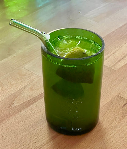 3er Set Gläser aus Tanqueray Gin Flaschen - kräftiges Grün mit Glasrelief - Unikate aus Flaschenunterteilen