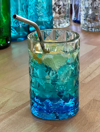 3er Set Gläser aus Three Sixty Vodka Flaschen - Glasrelief in Kacheloptik- Unikate aus Flaschenunterteilen