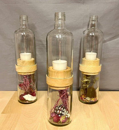 Handgefertigtes Windlicht aus Grassl Schnaps Flasche – tolle Flaschenform mit Glasrelief – Unterteil für Deko oder Schätze