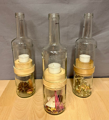 Handgefertigtes Windlicht aus Berliner Luft Pfeffi Flasche – tolle Flaschenform mit Glasrelief – Unterteil für Deko oder Schätze