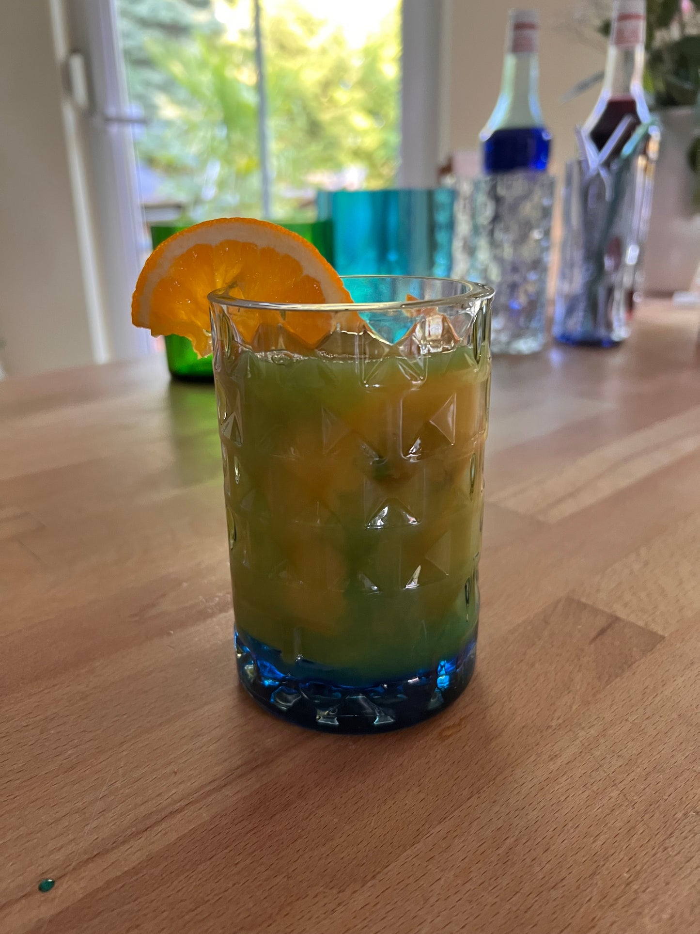 3er Set Gläser aus Three Sixty Vodka Flaschen - Glasrelief in Kacheloptik- Unikate aus Flaschenunterteilen