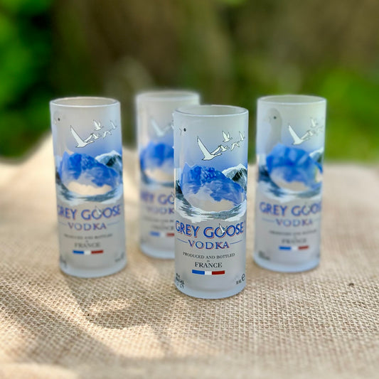 4er Set Gläser aus Grey Goose Vodka Flaschen (50ml) tolles Motiv - Shot Gläser