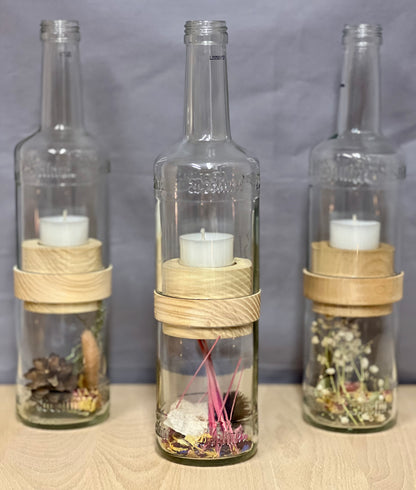 Handgefertigtes Windlicht aus Berliner Luft Pfeffi Flasche – tolle Flaschenform mit Glasrelief – Unterteil für Deko oder Schätze