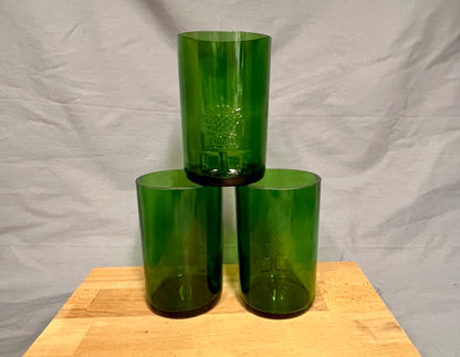 3er Set Gläser aus Tanqueray Gin Flaschen - kräftiges Grün mit Glasrelief - Unikate aus Flaschenunterteilen