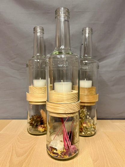 Handgefertigtes Windlicht aus Berliner Luft Pfeffi Flasche – tolle Flaschenform mit Glasrelief – Unterteil für Deko oder Schätze