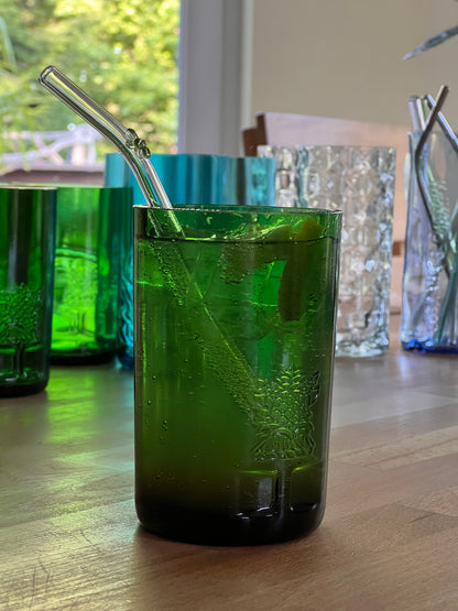 3er Set Gläser aus Tanqueray Gin Flaschen - kräftiges Grün mit Glasrelief - Unikate aus Flaschenunterteilen