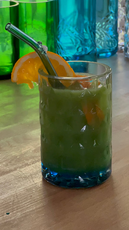 3er Set Gläser aus Three Sixty Vodka Flaschen - Glasrelief in Kacheloptik- Unikate aus Flaschenunterteilen