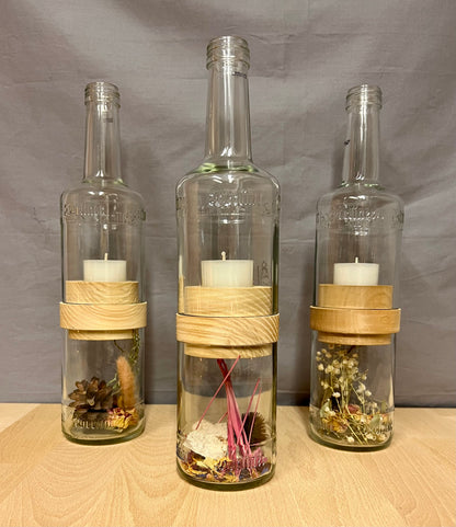 Handgefertigtes Windlicht aus Berliner Luft Pfeffi Flasche – tolle Flaschenform mit Glasrelief – Unterteil für Deko oder Schätze