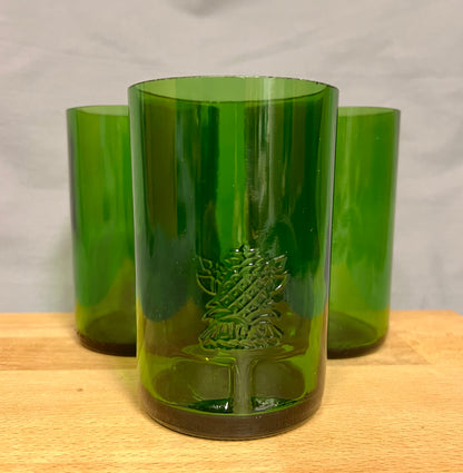 3er Set Gläser aus Tanqueray Gin Flaschen - kräftiges Grün mit Glasrelief - Unikate aus Flaschenunterteilen